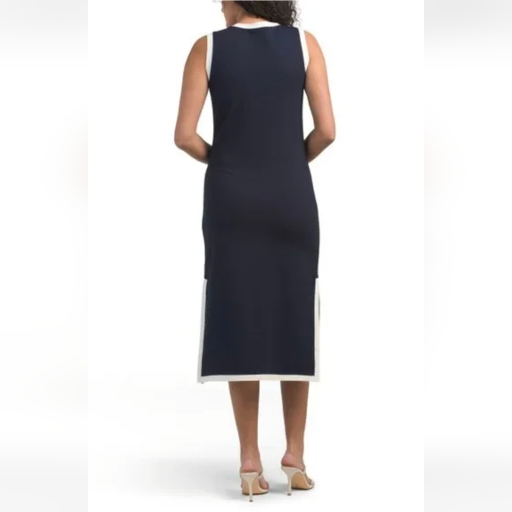 Nicole Miller Navy and Cream Button-Front Midi Dress - Picture 3 of 6